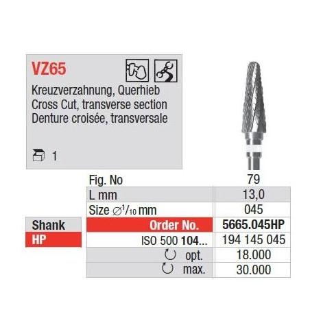 Freze TC Cutter Cross Cut, Transverse section VZ65