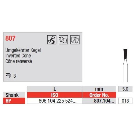 Freze Diamant HP cu Cap Con Inversat 807 - 3 buc. 