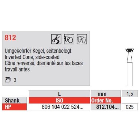 Freze Diamant cu cap Con Inversat, side-coated HP 812 - 3 buc. 