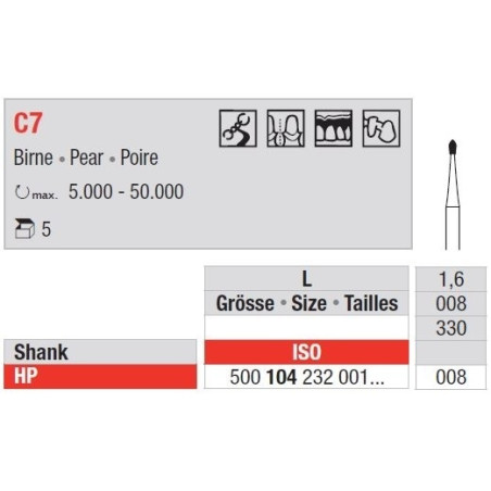 Freze TC Bur HP - cu cap para C7