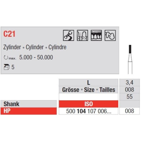 Freze TC Burs HP - cu cap cilindru C21