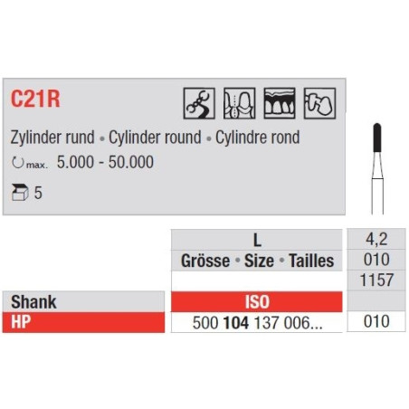 Фреза TC Burs HP Cylinder Round C21R