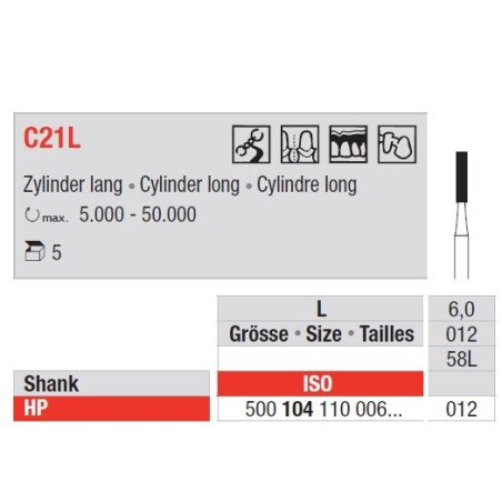 Freze TC Burs HP - cap cilindru lung C21L