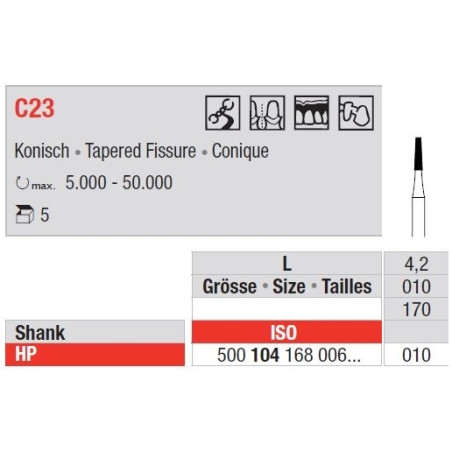 Freze TC Burs HP - cu cap conic C23