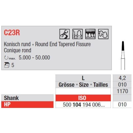 Freze TC Burs HP - cu cap conic rotund C23R