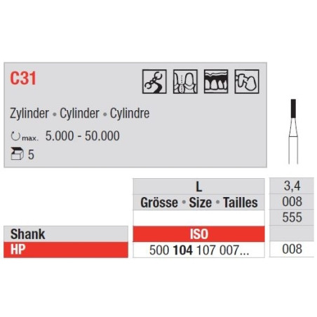 Freze TC Burs HP - cu cap cilindru C31