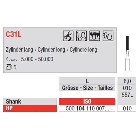 Freze TC Burs HP - cu cap cilindru C31L