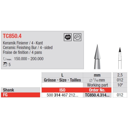 Freze TC850.4 FG Finishing instruments cu 4 fete