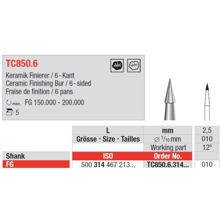 Freze TC850.6 FG Finishing instruments cu 6 laturi