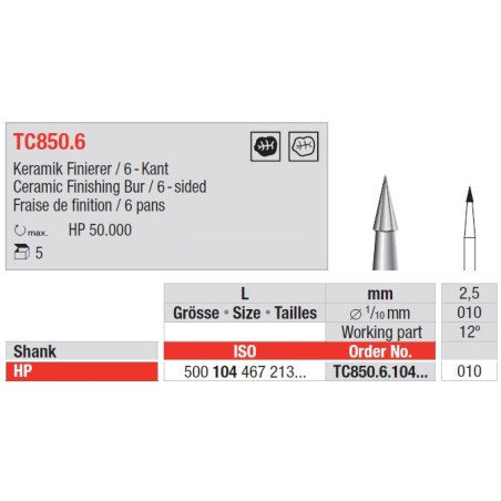 Freze TC850.6 HP Finishing instruments cu 6 laturi