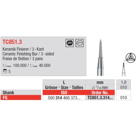 Freze TC851.3 FG Finishing instruments cu 3 laturi