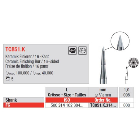 Фреза TC Ceramic Finishinf Bur FG 16 - sided TC85 1 K 314 008