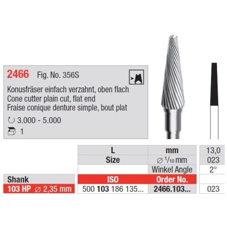 Конична фреза с плосък край 2466 Edenta