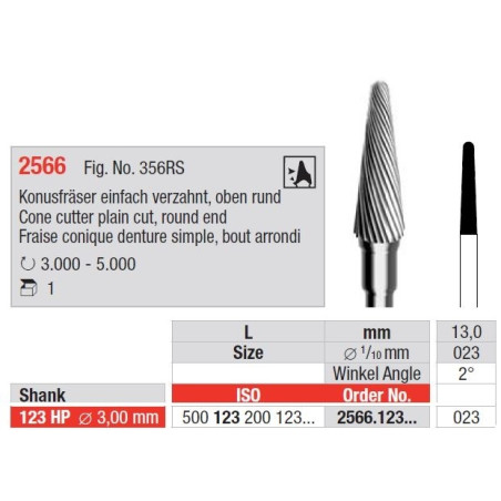 Freze Cone cutter plain cut round end 2566 123HP