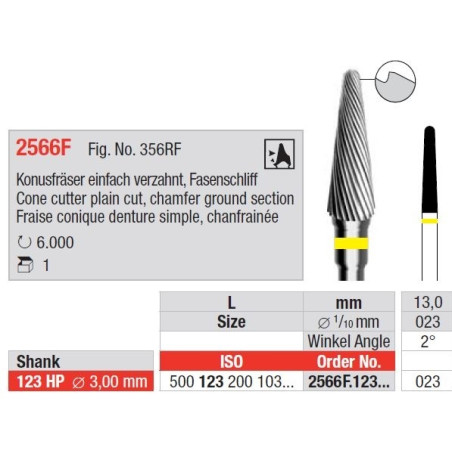 Фреза с фаска, ляво усукване, заоблен край 2566F 123HP