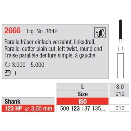 Freze Parallel cutter plain cut left twist,round end 2666 103HP