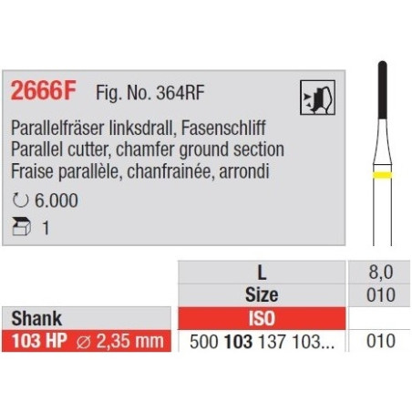 Freze Parallel cutter-chamfer ground section, left twist, round end 2666F 103HP