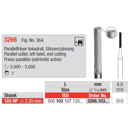 Freze Parallel cutter plain cut left twist, end cutting 3266