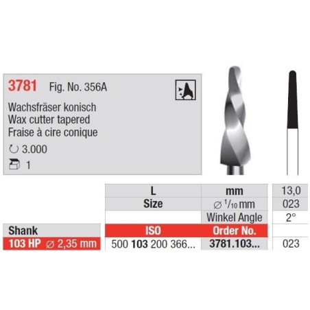 Фреза Wax cutter скосена 3781 103HP