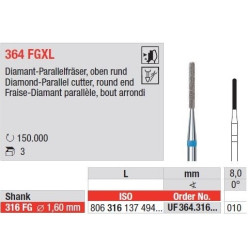 Фреза диамантена Parallel cutter, заоблен край 364FGXL
