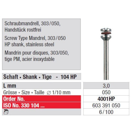 Freze Screw Type Mandrel 303 / 050 4001 HP - 100 bucati