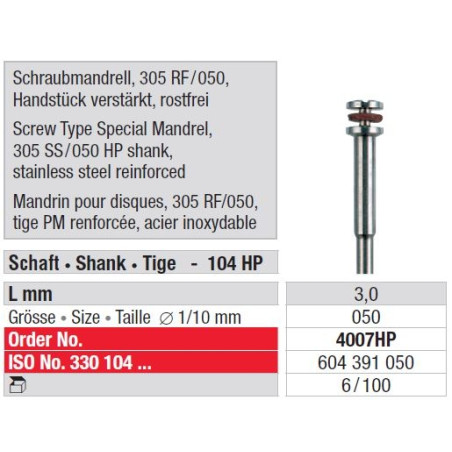 Мандрела Screw Type 305RF / 050 4007 HP - 6 броя