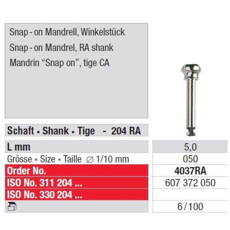 Mandrina "Snap on", tija RA 037 - 100 bucati