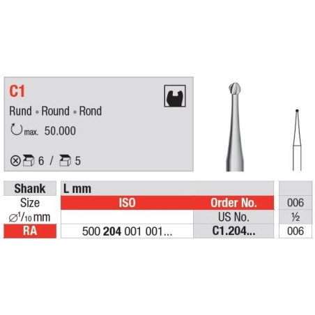 Freze TC Bur - RA round C1.2 4 006