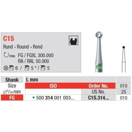 Freze TC Burs FG cu cap rotund C1S  