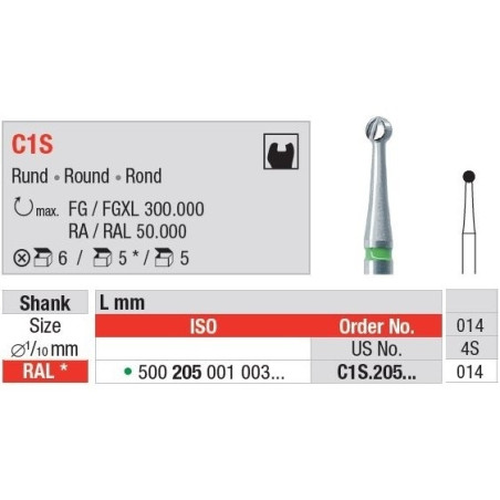 Freze TC Burs RAL cu cap rotund C1S