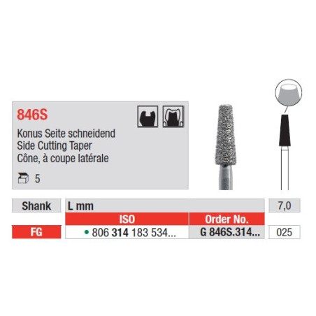 Freze Diamant Side Cutting Taper FG G846S - 5 buc.