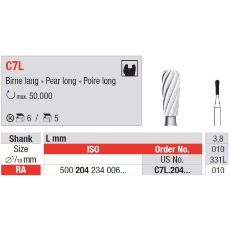 Freze TC Burs RA C7L cu cap para alungita