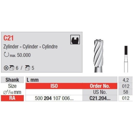 Freze TC Burs RA C21 cu cap cilindru