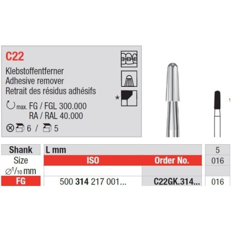 Freza FG C22 pentru indepartarea resturilor adezive