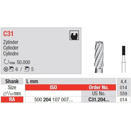 Freze TC Bur RA cu cap cilindru C31