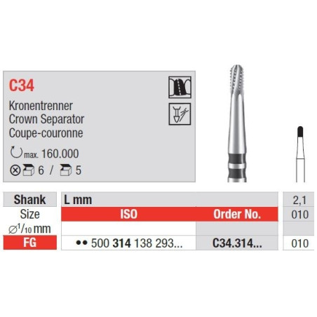 Freze TC Bur FG pentru taierea coroanelor C34