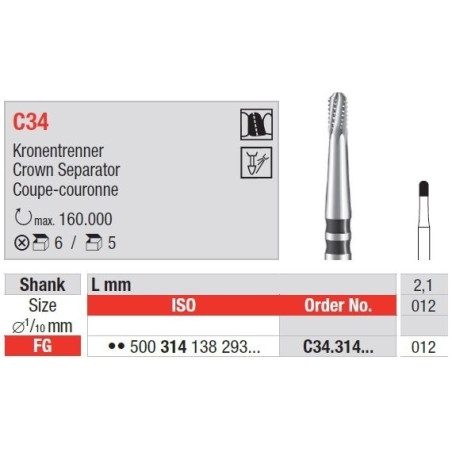 Freze TC Bur FG pentru taierea coroanelor C34