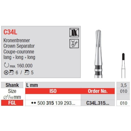 Freze TC Bur FGL pentru taierea coroanelor C34L