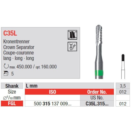 Freze TC Bur FGL pentru separarea coroanelor C35L  