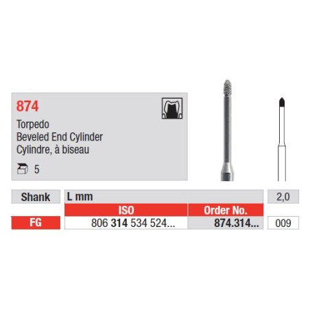 Freze Diamant Cilindru cu Cap Conic FG 874 - 5 buc. 