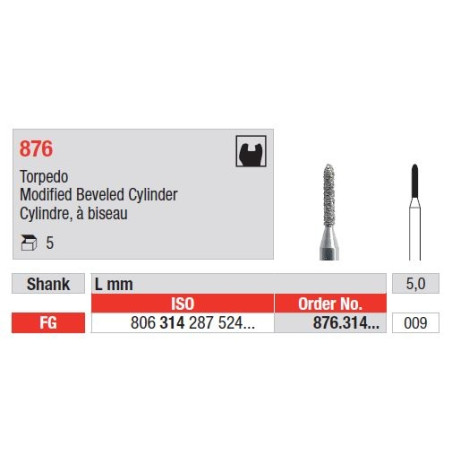 Freze Diamant Cilindru cu Cap Conic FG 876 - 5 buc.