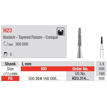 Freze TC Burs FG  H23 cu cap conic