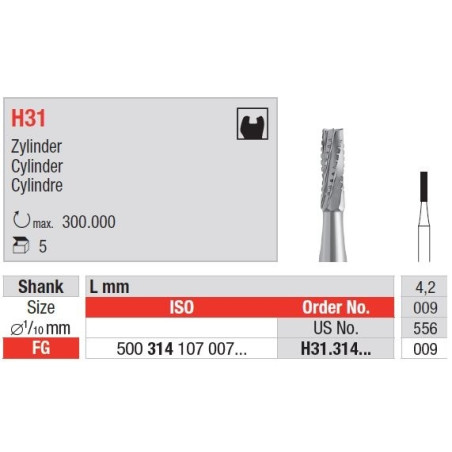 Freze TC Burs FG H31cu cap cilindru