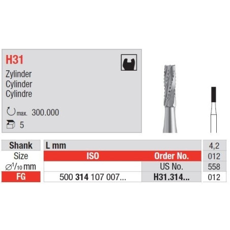 Freze TC Burs FG H31cu cap cilindru