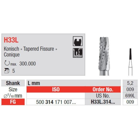 Freze TC Burs FG H33L cu cap conic