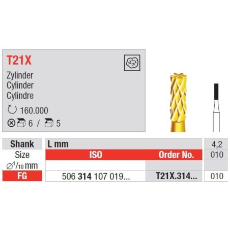 Freze TC Burs FG T21X cu cap cilindru