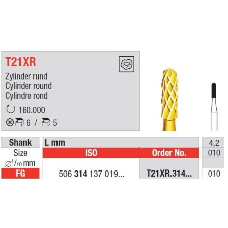 Freze TC Burs FG T21XR cu cap cilindru rotund