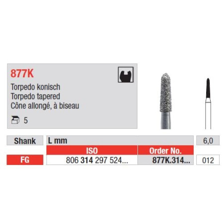 Freze Diamant Torpedo Tapered FG 877K - 5 buc.