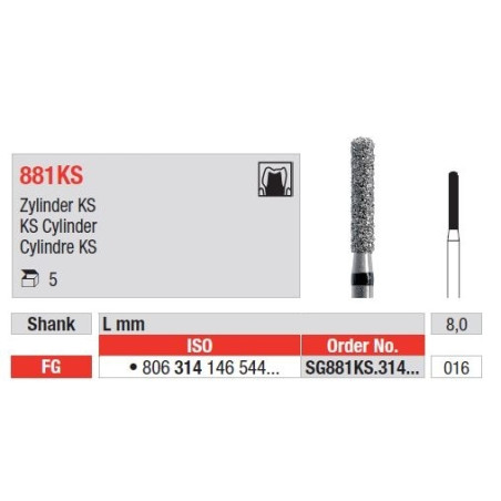 Freze Diamant KS Cylinder FG SG881KS - 5 buc. 