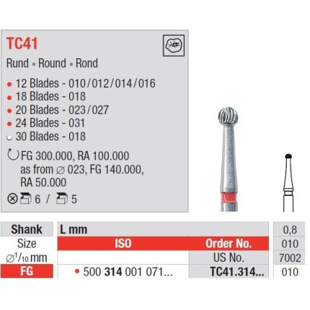 Freze TC41 cu cap rotund pentru finisare